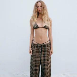 ZARA CHECKED ADJUSTABLE HEM SAROUEL TROUSERS