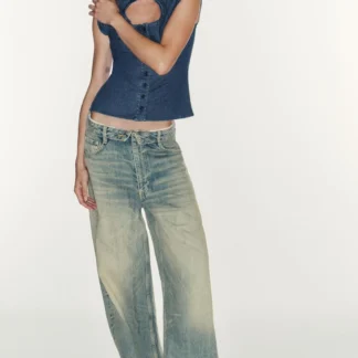 ZARA DENIM-EFFECT BUTTON-UP TOP