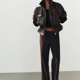 ZARA LEATHER EFFECT JACKET WITH ADJUSTABLE WAIST