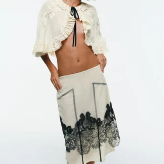 ZARA GEORGETTE AND LACE MIDI SKIRT