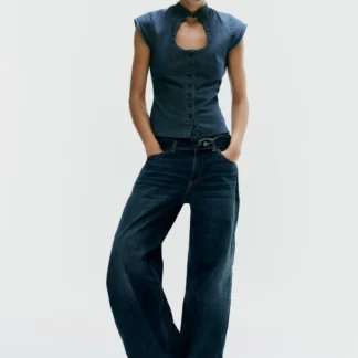 ZARA TRF MID-WAIST PLEATED BELTED JEANS