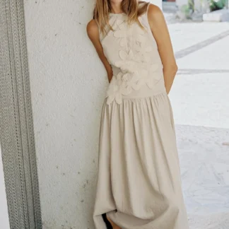 ZARA LINEN BLEND COMBINED MIDI DRESS