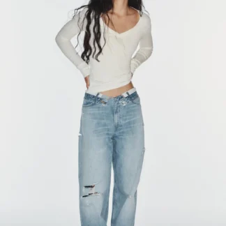 ZARA TRF MID-WAIST FOLDED WAISTBAND JEANS