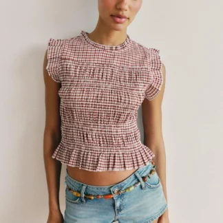 ZARA GINGHAM SMOCKED TOP
