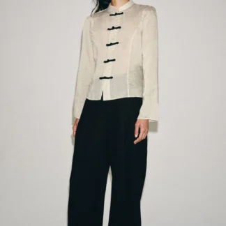 ZARA ZW COLLECTION STRIPED SHIRT WITH FROG FASTENING