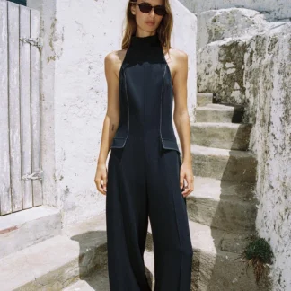 ZARA HALTER JUMPSUIT WITH CONTRAST TRIMS