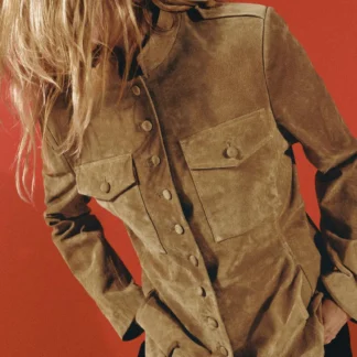 ZARA 100% LEATHER JACKET WITH COVERED BUTTONS