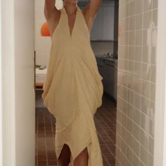 ZARA LINEN BLEND HALTER MINI DRESS