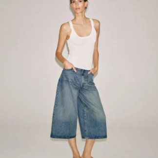 ZARA ZW COLLECTION MID-WAIST DENIM BERMUDA SHORTS