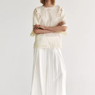 ZARA ZW COLLECTION EMBROIDERED LINEN BLEND BLOUSE