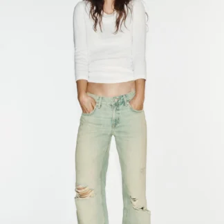 ZARA TRF MID-WAIST RIPPED FLARE JEANS