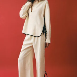ZARA ZW COLLECTION 100% LINEN TROUSERS WITH TRIM