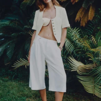 ZARA Z1975 LONG DENIM BERMUDA SHORTS WITH BUTTONS