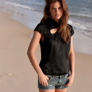 ZARA SATIN TOP WITH FROG FASTENING