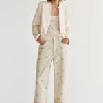 ZARA ZW COLLECTION MID-WAIST TAPERED FLORAL JEANS