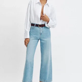 ZARA HIGH-WAIST WIDE-LEG CROPPED JEANS WITH BELT