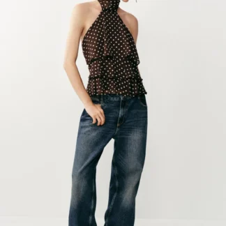 ZARA RUFFLED HALTER NECK TOP WITH DOTS