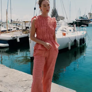 ZARA GINGHAM GATHERED TOP