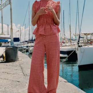 ZARA WIDE-LEG GINGHAM TROUSERS