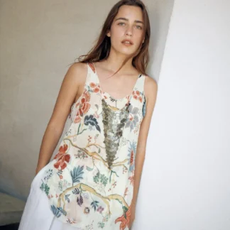 ZARA ZW COLLECTION BEADED PRINTED TOP