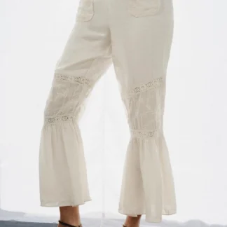 ZARA TROUSERS WITH FLORAL EMBROIDERED LACE TRIM