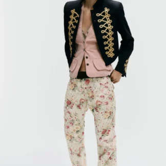 ZARA TRF PRINTED STRAIGHT-LEG JEANS