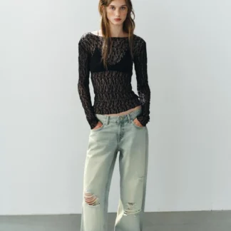 ZARA LACE LONG SLEEVE TOP