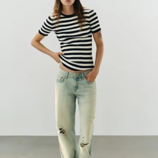 ZARA STRIPED RIBBED TOP