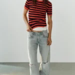ZARA STRIPED RIBBED KNIT TOP