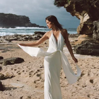 ZARA LONG HALTER DRESS WITH BEADS
