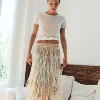 ZARA SEQUIN FRINGE MIDI SKIRT