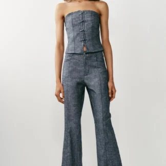 ZARA MINI FLARE LINEN BLEND TROUSERS