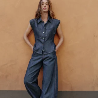 ZARA LINEN BLEND PEPLUM SHIRT WITH SHOULDER PADS