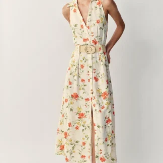 ZARA FLORAL PRINT BELTED MIDI DRESS
