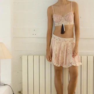 ZARA PLEATED LACE BEADED MINI SKIRT