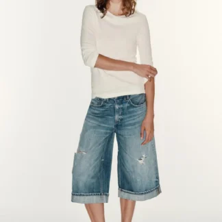 ZARA TRF MID-WAIST RIPPED DENIM JORTS