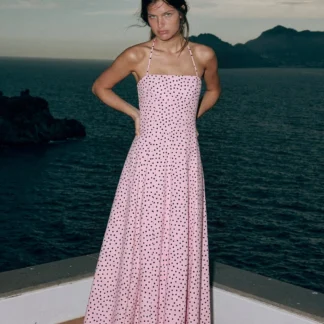 ZARA HALTER NECK MIDI DRESS WITH POLKA DOTS