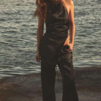 ZARA ASYMMETRIC SATIN HALTER TOP