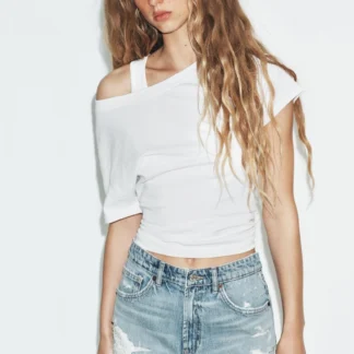 ZARA TRF HIGH-WAIST RIPPED DENIM SHORTS