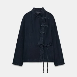 ZARA ZW COLLECTION 100% LINEN WRAP BLOUSE