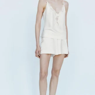 ZARA SATIN LACE TOP WITH CROSSOVER STRAPS