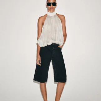 ZARA ZW COLLECTION MID-WAIST DENIM BERMUDA SHORTS