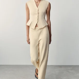ZARA INTERLOCK BUTTONED WAISTCOAT