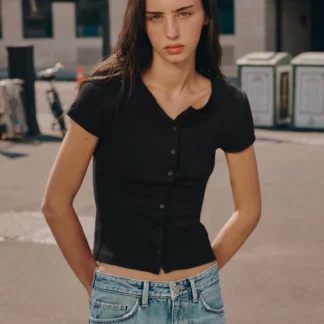 ZARA RIBBED BUTTON T-SHIRT