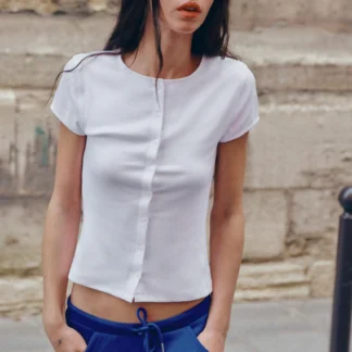 ZARA RIB BUTTON-UP T-SHIRT