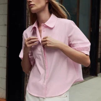 ZARA FAUX PEARL POPLIN SHIRT