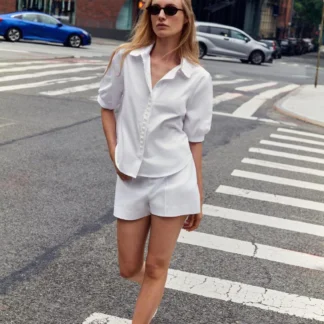 ZARA FAUX PEARL POPLIN SHIRT