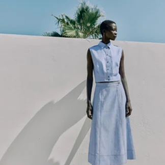 ZARA LINEN BLEND WRAP SKIRT WITH TOPSTITCHING