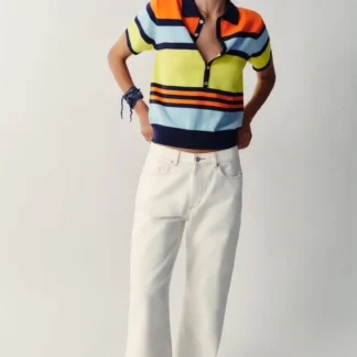 ZARA STRIPED KNIT POLO SHIRT