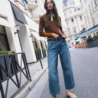 ZARA Z1975 HIGH-WAIST BELTED CULOTTE JEANS